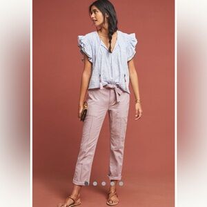 Anthropologie Lilac Straight-Leg Utility Pants w/ Belt